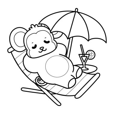 Sevimli maymunların boyama sayfaları. Sahilde yatan maymun çizgisi