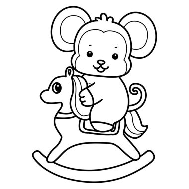 Sevimli maymunların boyama sayfaları. Kayalık ata binen maymun çizgisi