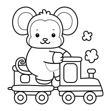 Sevimli maymunların boyama sayfaları. Trene binen maymun çizgisi