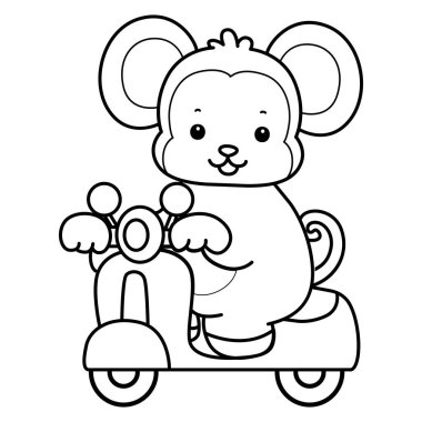 Sevimli maymunların boyama sayfaları. Mobilete binen maymun çizgisi