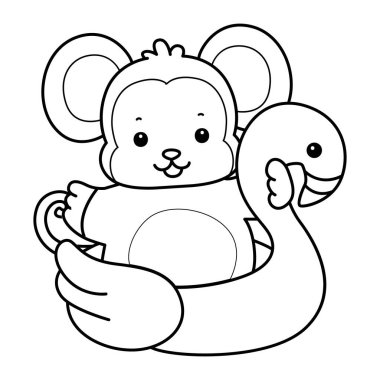 Sevimli maymunların boyama sayfaları. Flamingo lastiğine sıkışmış maymun çizgisi