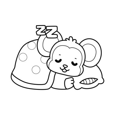 Sevimli maymunların boyama sayfaları. Maymun çizgisi uyuyordu.