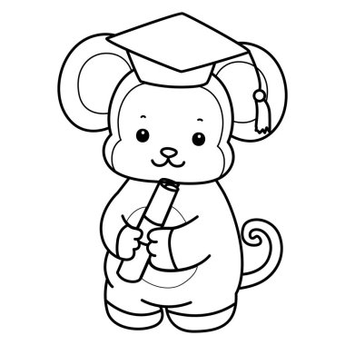 Sevimli maymunların boyama sayfaları. Maymunun ana hatları mezuniyetti.