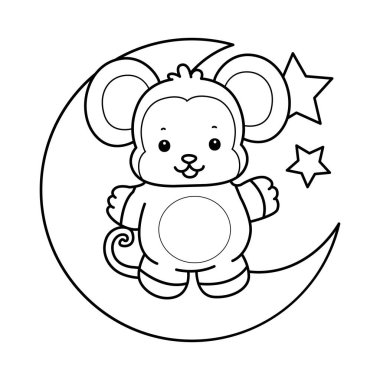 Sevimli maymunların boyama sayfaları. Ayda duran maymun çizgisi