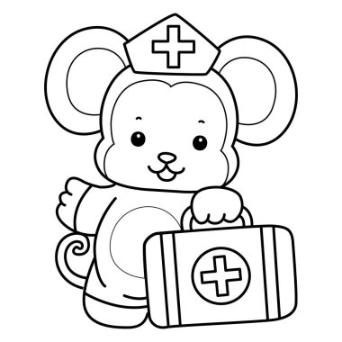 Sevimli maymunların boyama sayfaları. Maymun taslağı ilk yardım çantası getir.