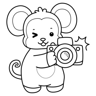 Sevimli maymunların boyama sayfaları. Maymun çizgisi Bir kamera getir