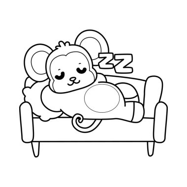 Sevimli maymunların boyama sayfaları. Kanepede yatan maymun taslağı.