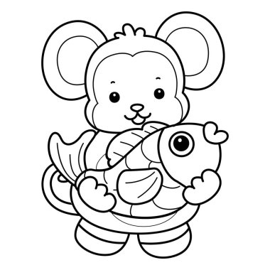 Sevimli maymunların boyama sayfaları. Maymun çizgisi bir altın balık getir.