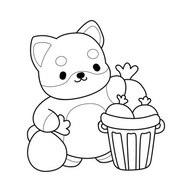 Şirin Shiba Inu 'nun boyama sayfaları. Shiba Inu 'nun ana hatları. Çöpü yerine at.