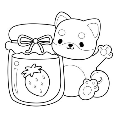 Şirin Shiba Inu 'nun boyama sayfaları. Shiba Inu 'nun taslağı çilek reçeli getir.