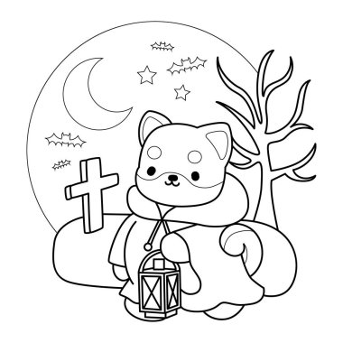 Şirin Shiba Inu 'nun boyama sayfaları. Shiba Inu 'nun ana hatlarıyla mezara bir lamba getirin.