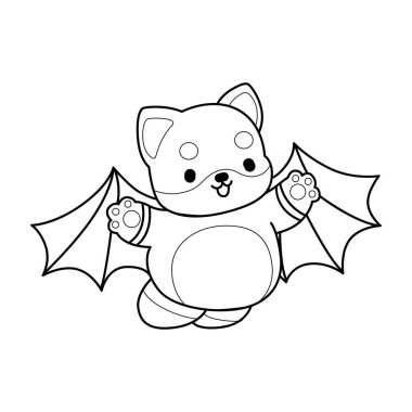 Şirin Shiba Inu 'nun boyama sayfaları. Shiba inu 'nun ana hatları Cadılar Bayramı' ndaki yarasa gibi.