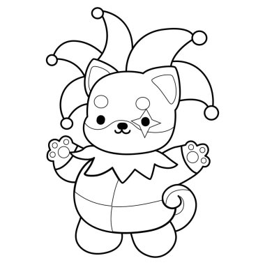 Şirin Shiba Inu 'nun boyama sayfaları. Cadılar Bayramı 'ndaki bir palyaço gibi Shiba Inu' nun taslağı.