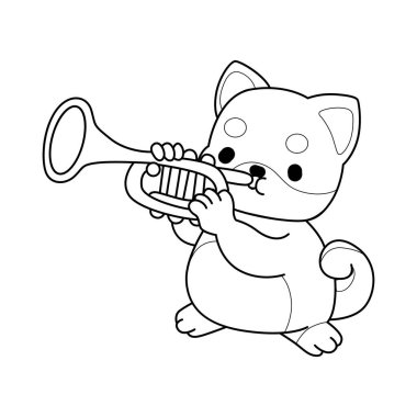 Şirin Shiba inu 'nun boyama sayfaları Shiba Inu' nun trompet çalan ana hatları