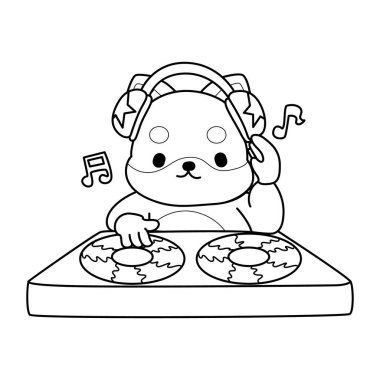 Şirin Shiba Inu 'nun boyama sayfaları. Shiba Inu 'nun barda disk çaldığı ana hatları.