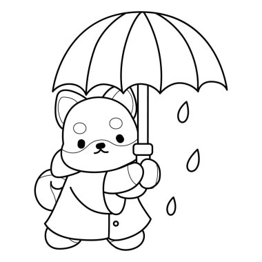 Şirin Shiba Inu 'nun boyama sayfaları. Shiba Inu 'nun taslağı bir şemsiye getir.