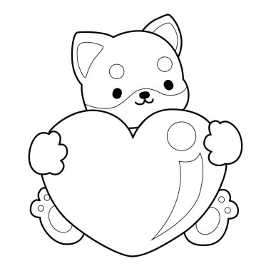 Şirin Shiba Inu 'nun boyama sayfaları. Shiba inu 'nun ana hatları bir aşk işareti getir.