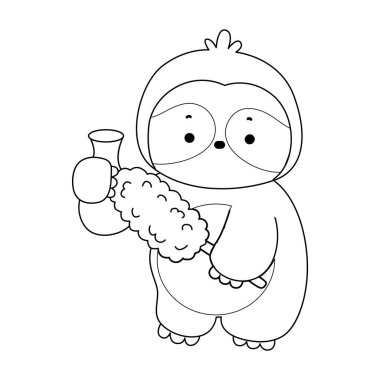 Sevimli tembellerin boyama sayfaları. Vazoyu toz beziyle temizleyen miskin hayvan çizgisi.