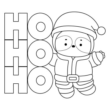 Sevimli tembellerin boyama sayfaları. Ho ho yazılı Noel Baba tembelliği taslağı.