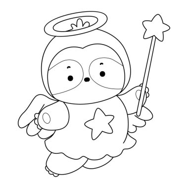 Sevimli tembellerin boyama sayfaları. Noel 'de peri kostümü giyen tembel hayvan çizgisi