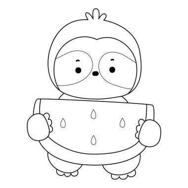 Sevimli tembellerin boyama sayfaları. Tembel hayvan çizgisi bir karpuz getirir.