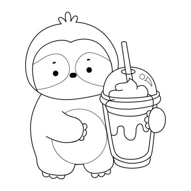 Sevimli tembellerin boyama sayfaları. Tembel hayvan taslağı bir milkshake getir.