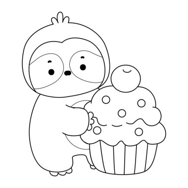 Sevimli tembellerin boyama sayfaları. Tembel hayvanın kremalı keke sarılmasının ana hatları.