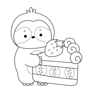 Sevimli tembellerin boyama sayfaları. Tembel hayvan çizgisi Çilekli kek getir