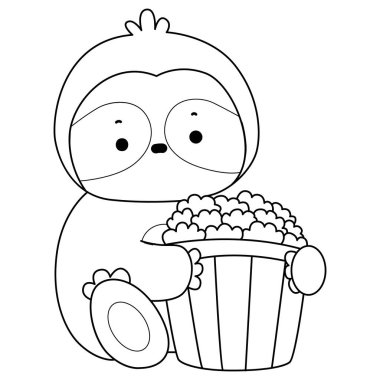 Sevimli tembellerin boyama sayfaları. Tembel hayvan taslağı patlamış mısır getirir.