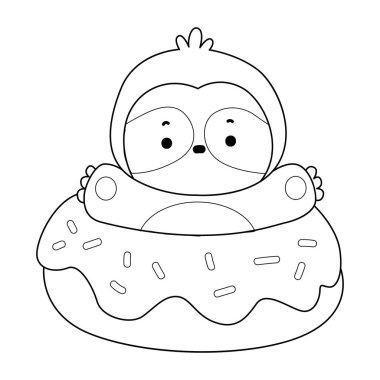 Sevimli tembellerin boyama sayfaları. Çöreğe sıkışmış miskin hayvan çizgisi