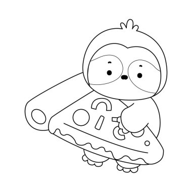 Sevimli tembellerin boyama sayfaları. Tembel hayvan çizgisi, pizza getir.