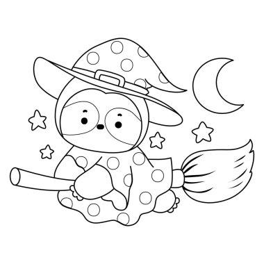 Sevimli tembellerin boyama sayfaları. Süpürge sopasıyla uçan cadı tembelliğinin ana hatları