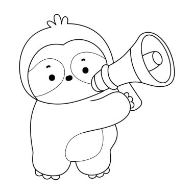 Sevimli tembellerin boyama sayfaları. Megafonla ses çıkaran tembelliğin ana hatları