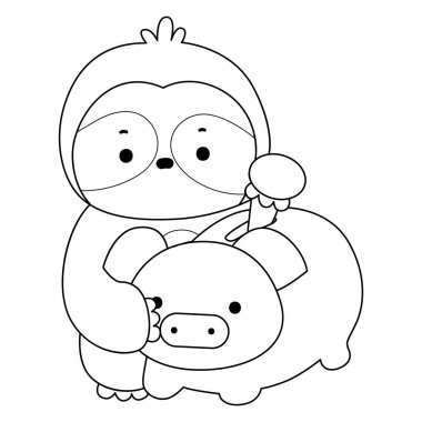 Sevimli tembellerin boyama sayfaları. Domuz kumbarasındaki Tembel Hayvan Tasarruf Parasının taslağı