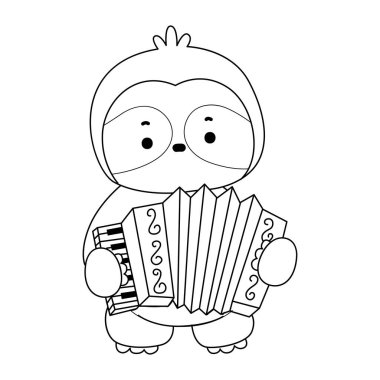 Sevimli tembellerin boyama sayfaları. Akordeon çalan tembel hayvan taslağı