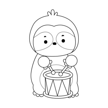 Sevimli tembellerin boyama sayfaları. Davul çalan tembel hayvan taslağı