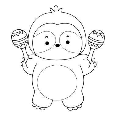 Sevimli tembellerin boyama sayfaları. Marakas çalan tembel hayvan taslağı