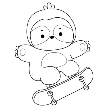 Sevimli tembellerin boyama sayfaları. Kaykayla oynayan tembel hayvan taslağı