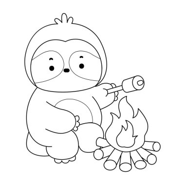 Sevimli tembellerin boyama sayfaları. Şekerlemeyi kızartan tembel hayvan taslağı.