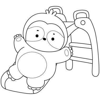 Sevimli tembellerin boyama sayfaları. Oyun sahasında kayan miskin hayvan çizgisi