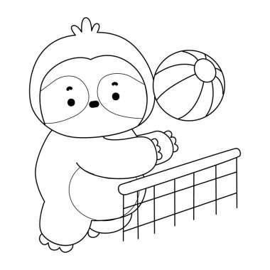 Sevimli tembellerin boyama sayfaları. Voleybol oynayan tembel hayvan çizgisi