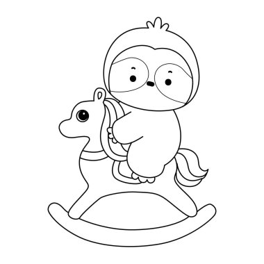 Sevimli tembellerin boyama sayfaları. Kayalık atı oynayan tembel hayvan çizgisi
