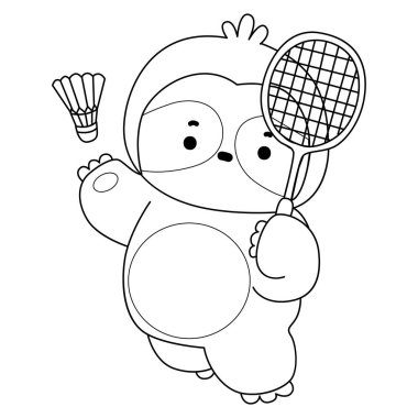 Sevimli tembellerin boyama sayfaları. Badminton oynayan tembel hayvan taslağı
