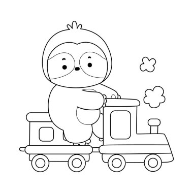 Sevimli tembellerin boyama sayfaları. Trene binen tembel hayvan çizgisi