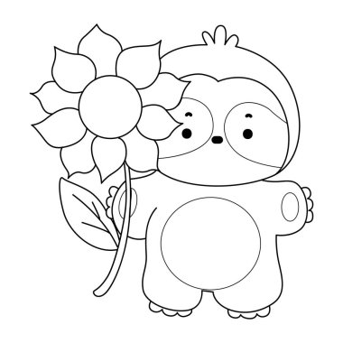 Sevimli tembellerin boyama sayfaları. Tembel hayvan çizgisi Güneş çiçeği getirir