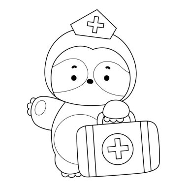 Sevimli tembellerin boyama sayfaları. Tembel hayvan taslağı ilk yardım çantası getir.