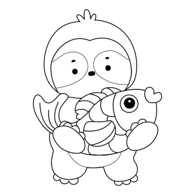 Sevimli tembellerin boyama sayfaları. Tembel hayvan çizgisi altın bir balık getirir.