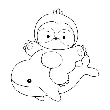 Sevimli tembellerin boyama sayfaları. Köpekbalığına binen tembel hayvan çizgisi
