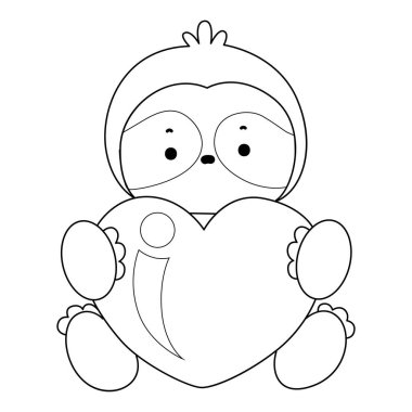 Sevimli tembellerin boyama sayfaları. Tembel hayvan çizgisi bir aşk işareti getir