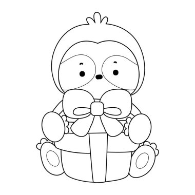 Sevimli tembellerin boyama sayfaları. Tembel hayvan taslağı bir hediye kutusu getir.